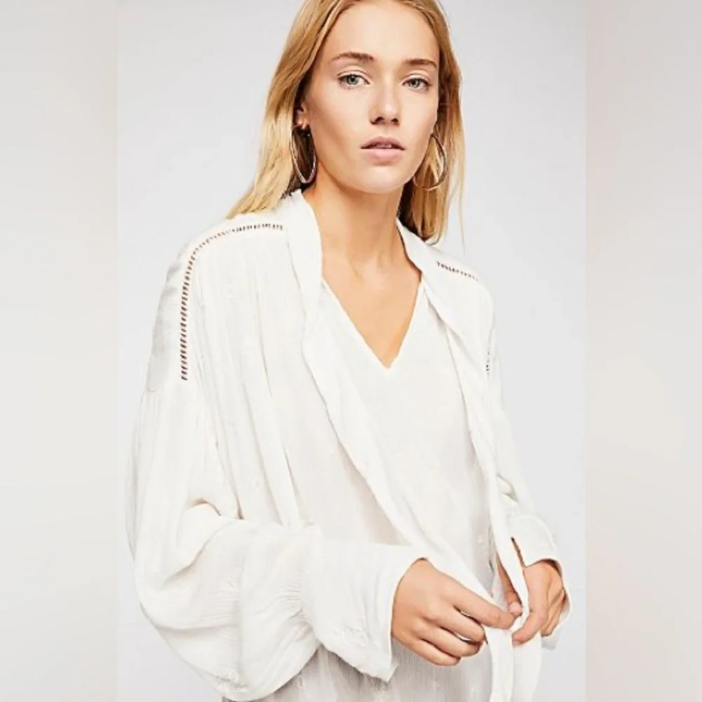 Nwot Free People Wishful Moments Ivory Bohemian Long Sleeve Blouse XS